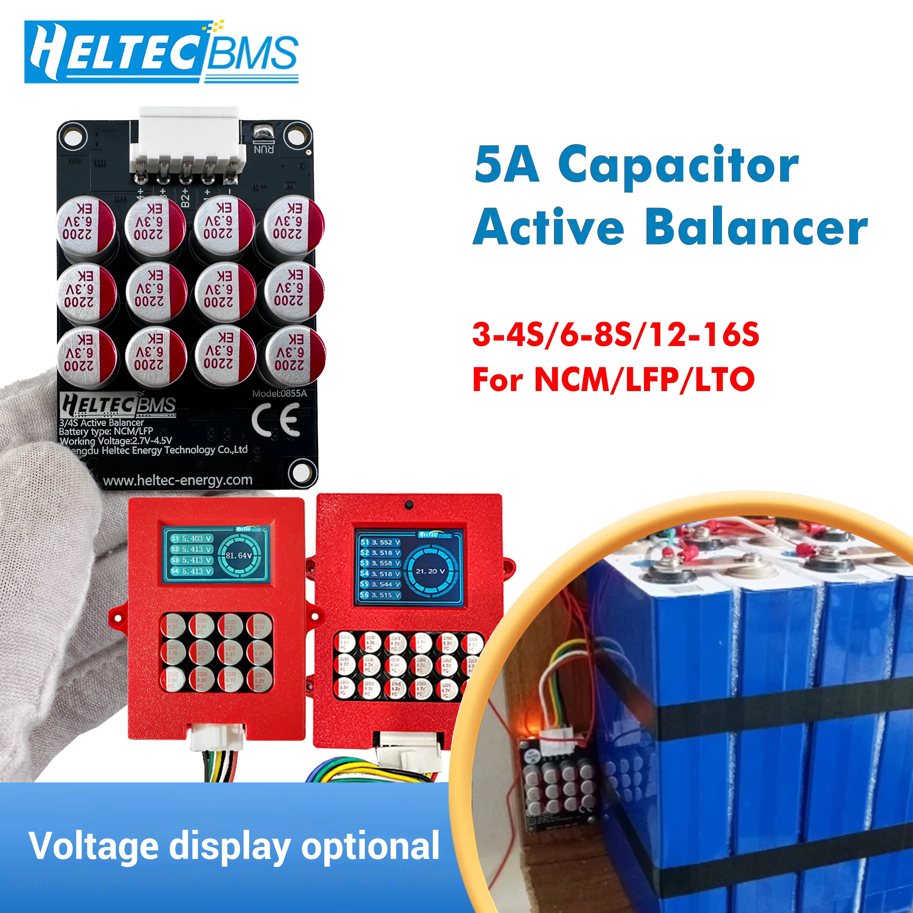 Heltec Capacitor Active Balancer Series Local Warehouse Shipment 3S 4S 6S LTO 8S NCM/LFP Battery Pack Balance Display Optional