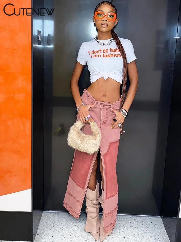 

Cutenew Women's New Patchwork Casual High Waist Skirt Straight Slim Dress Spring Summer 2023 Summer Streetwear Hipster Vestido
