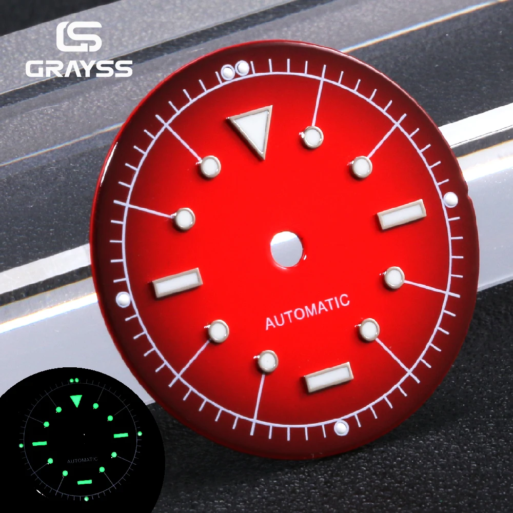 Nologo Wine-Red Enamel Dial with White Markings and C3 Lume for Watch Modification Accessories