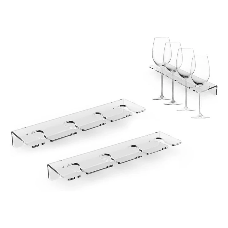2 PCS Wine Glass Holder Wall Mounted Cup Holder Wine Glass Hanging Rack Acrylic Kitchen Cupboard Bar Organizer Hanger