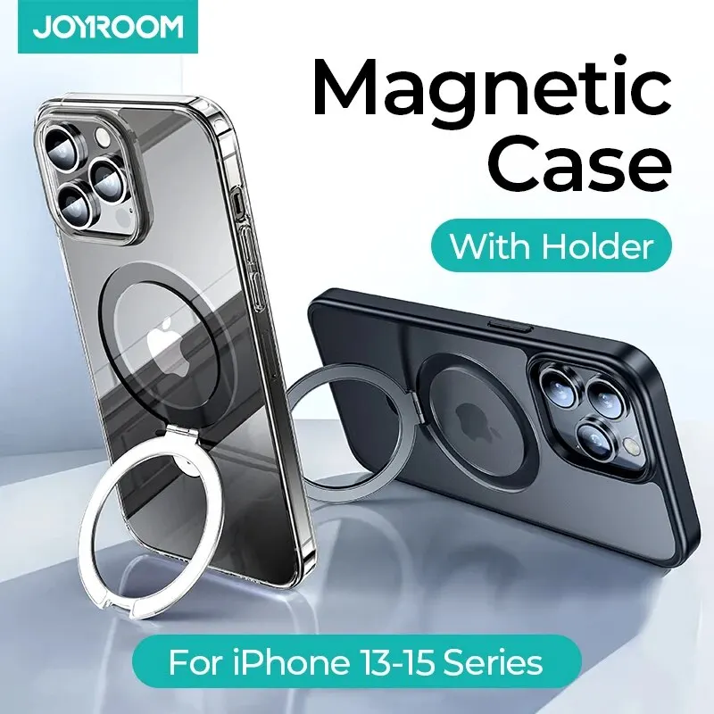 Joyroom Magnetic Case With Holder for iPhone 15 14 13 Pro Max Case Frosted Ring Holder Phone Cover Wireless Charger Magnet Cover