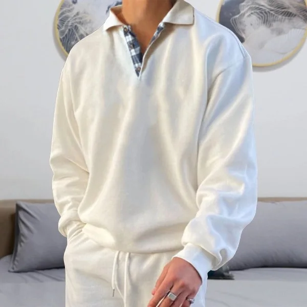 Hot Selling Long Sleeved V-neck Men's Flip Collar Loose Hoodie Men's Clothing 6