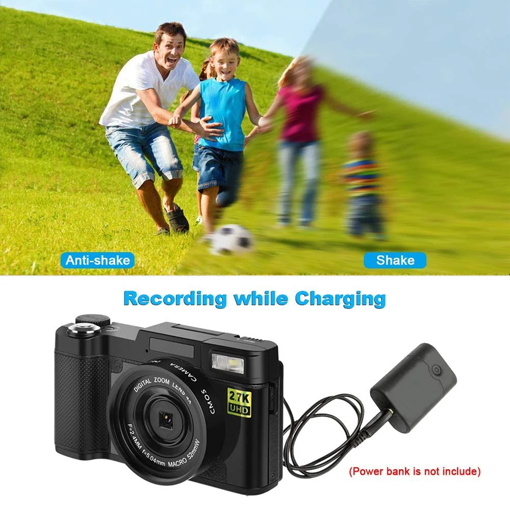 2.7K Full HD Digital Camera 24MP Photographic Camera 4x Zoom Rotating Screen Professional EIS Video Camera for Travel Vlog