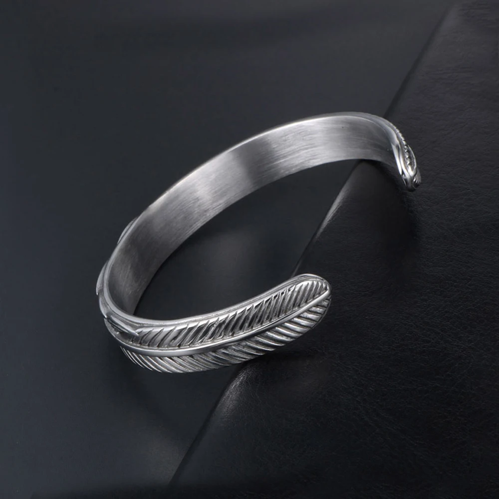 Fashion Retro Personality Eagle Bracelets Punk Trend 316L Stainless Steel Feather Open Bracelet for Men Women Jewelry Wholesale 5