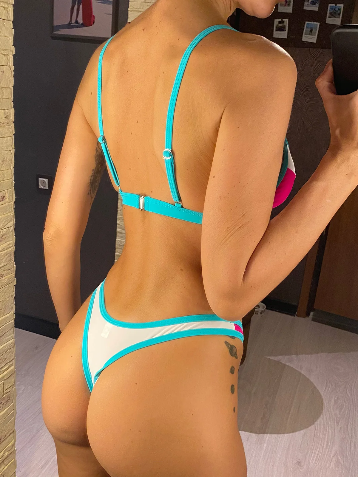 Female Two-pieces Bikini Set Swimsuit High Cut V Shape Splicing