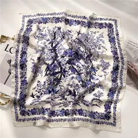 Luxury 2024 Floral Print Square Silk Scarf for Women Hijab Hair Bands 70cm Neckerchief Female Satin Shawl Ribbon Headband 6