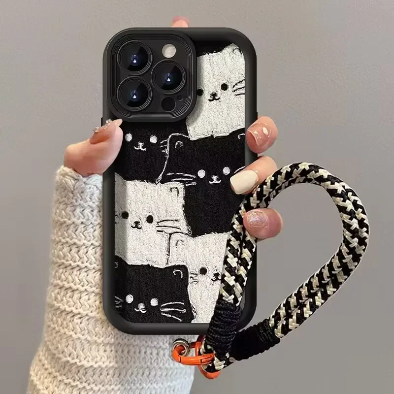 Chic Black Cat Lanyard Case with Bow