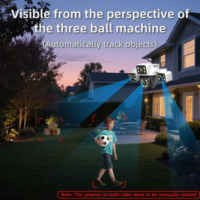 6K 12MP Outdoor WiFi Camera Three Screen Three Lens 10X Zoom PTZ Automatic Tracking Audible Visual Alarm Security Camera 4