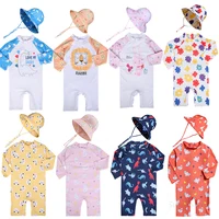 Baby Girls Swimsuit Long Sleeves One Piece Swimwear for Kids Toddler Cartoon UPF50+ Rash Guards Infant Bathing Suit Korea Sets 6