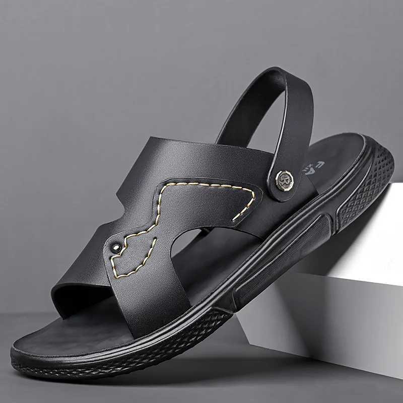 

2023 Men's Summer New Sandals Soft Sole Comfortable Outside Wear Sports Casual Shoes Breathable Open-toe Leather Beach Slippers
