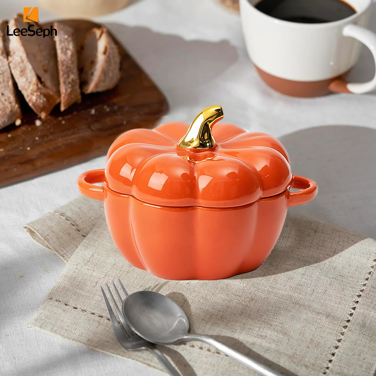 Leeseph Halloween Pumpkin Pot with Lid, Pumpkin Pottery Dessert Saucepan, Cute Casserole, Ideal Gift For Halloween