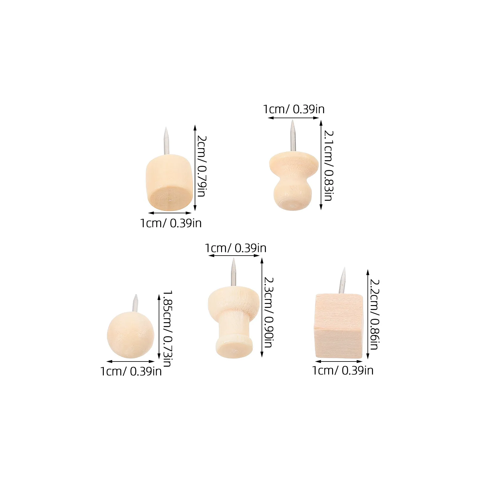 180Pcs 나무 푸시핀 코르크 보드 사무실 가정용 천연 장 못 5가지 독특한 모양 투명 보관함 게시판
