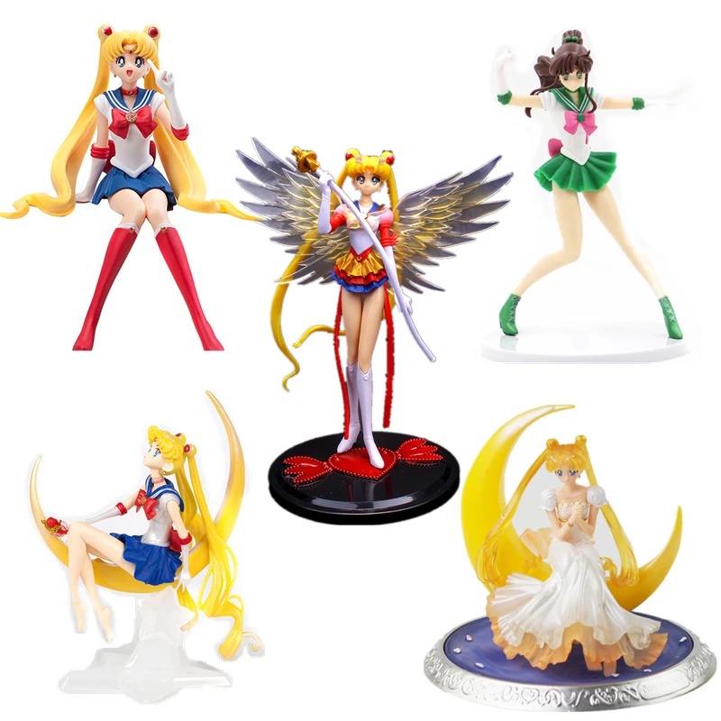 Sailor Moon Figure Anime Cartoon Jupiter Makoto Venus Minako Tsukino Rabbit Doll Toy Little Princess Cake Decoration Ornaments - Bilde 2