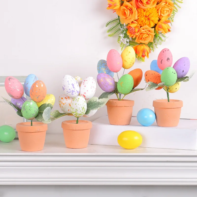 

2024 Easter Party Colorful Eggs Simulation Spotted Plant Decors Speckled Egg Bonsai Desktop Ornaments Happy Easter Day Ornaments