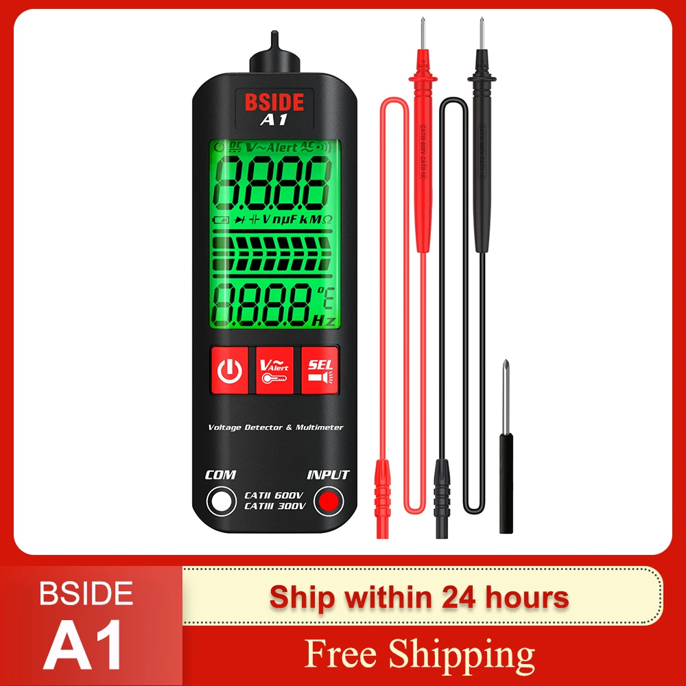 

BSIDE A1 Mini Multimeter LCD Digital Tester Voltage Detector 2000 Counts DC/AC Voltage Frequency Resistance NCV True RMS Meter