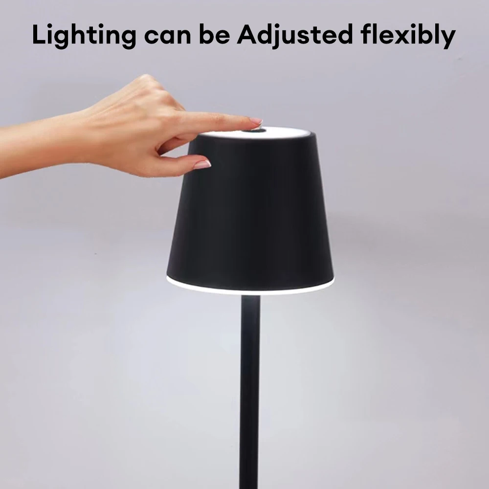 1pc Metal Cordless Table Lamps,Type-C Rechargeable Desk Lamp,  Touch/Stepless Brightness Dimming, LED Battery Powered-Waterproof Desk Lamp,  Indoor/Outdoor Use