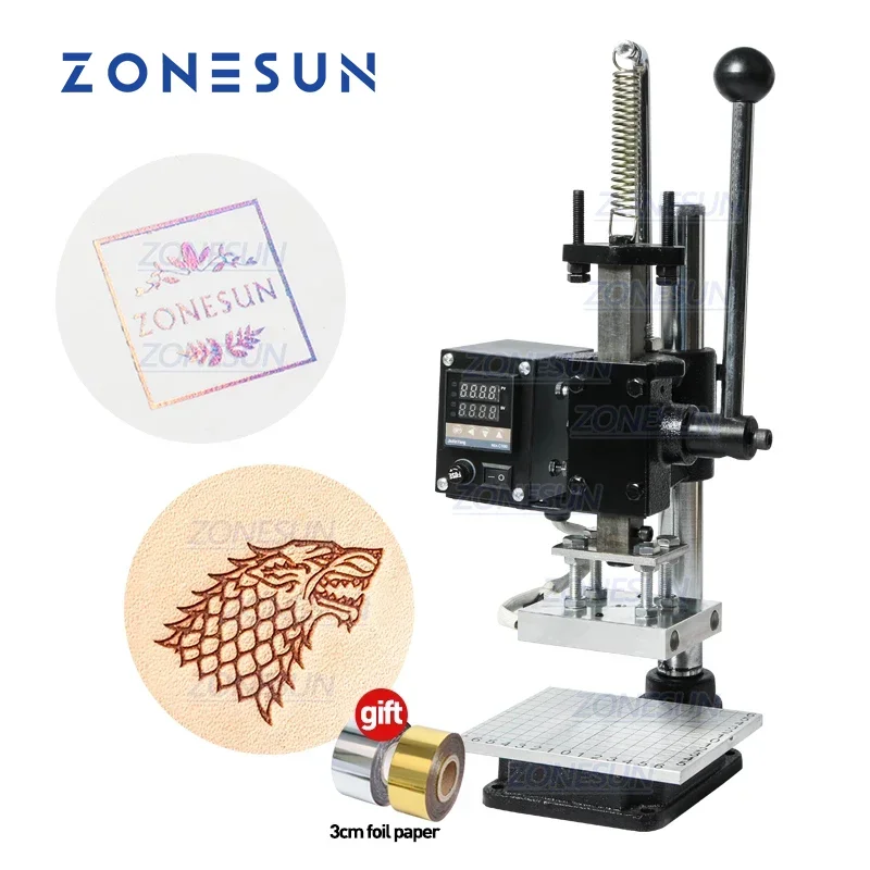 ZONESUN Hot Foil Stamping Machine Manual Bronzing embosser PVC Card leather paper wood embossing stamping branding iron