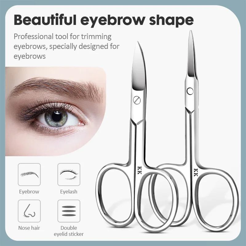 KK Eyebrow Scissors 2 in 1 Curved Blade Stainless Steel Makeup Professional Precision Beard Trimmer  Eyelash Hair Removal Tools 2