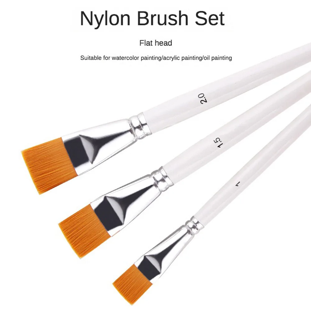 3pcs/set Oil Painting Brush Big Flat Head 3color Short Rod Set Nylon Hair Painting Watercolor Brush Student Acrylic Art Supplie 5