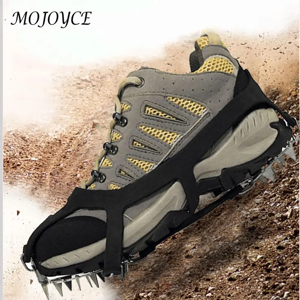 18 Teeth Outdoor Ice Snow Shoe Spiked Grip Cleat Crampons Anti Slip Shoe Covers ice gripper spike climbing crampons