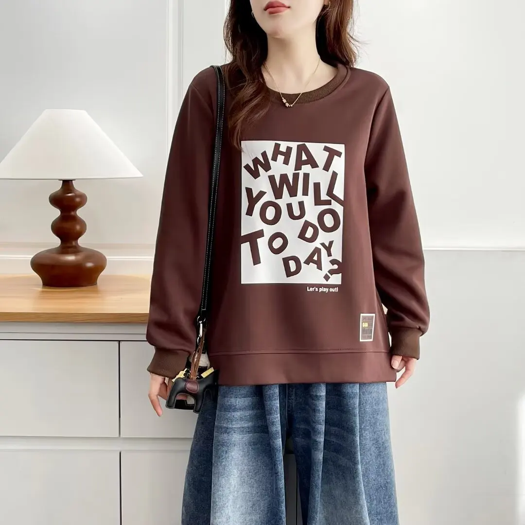 Autumn New Casual Printed Square Letter Long Sleeved round-neck Hoodie Plus Size Women's Sweatshirt 2552