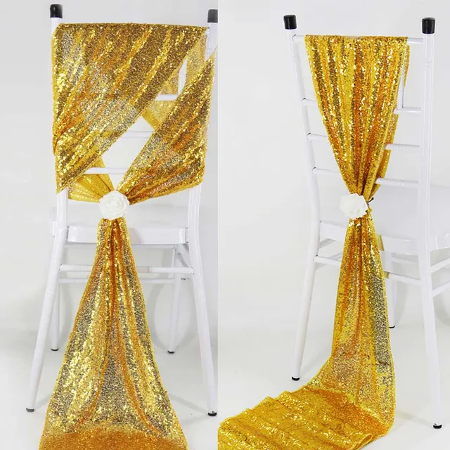 10pcs 30x200cm Sequin Chair Sashes Sparkly Gold Sash Band for Banquet Wedding Party Home Outdoor Chair Cover Sash Decorations