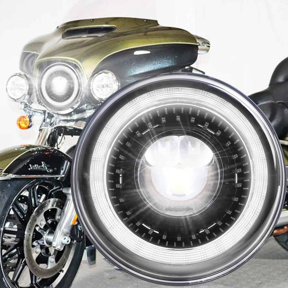 

LOYO Newest 60W 7'' Round Headlight With DRL Headlight for Jeep Wrangler Led Headlight with White Amber Halo