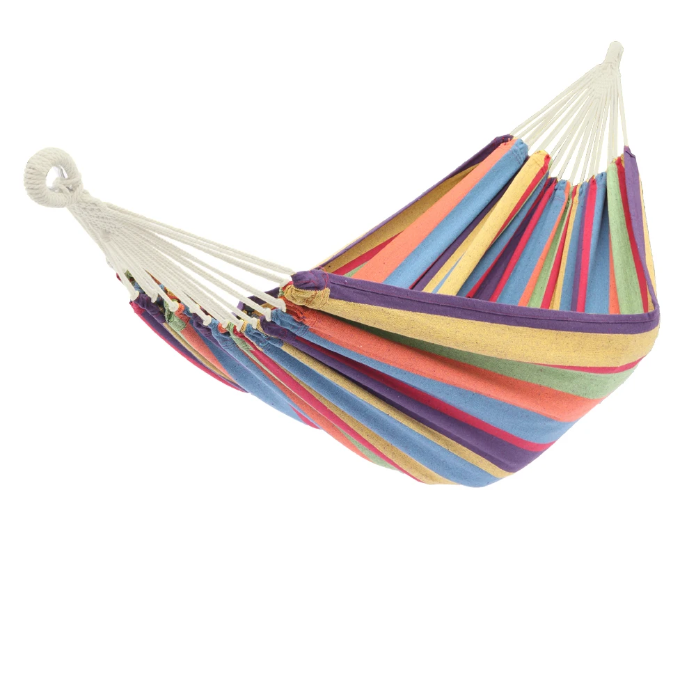 

Double Hammock 2 People Canvas Cotton Swings Hammocks with Carrying Bag Travel Rainbow Stripes Hammock Chair 200*150CM