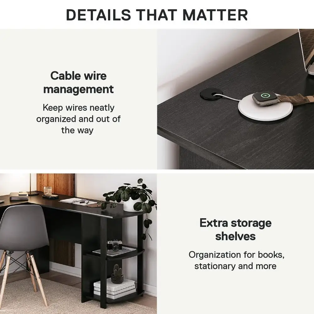 L Shaped Computer Desk with Open Shelves Corner Design Space Saving Furniture Home Office Organization 4