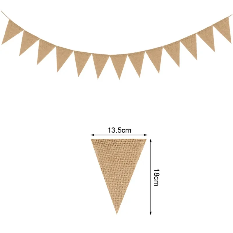3.8M 13Flag Vintage Jute Banner Hessian Burlap Bunting Garland Wedding Party Supplies Photo Props Christmas Decorations for Home