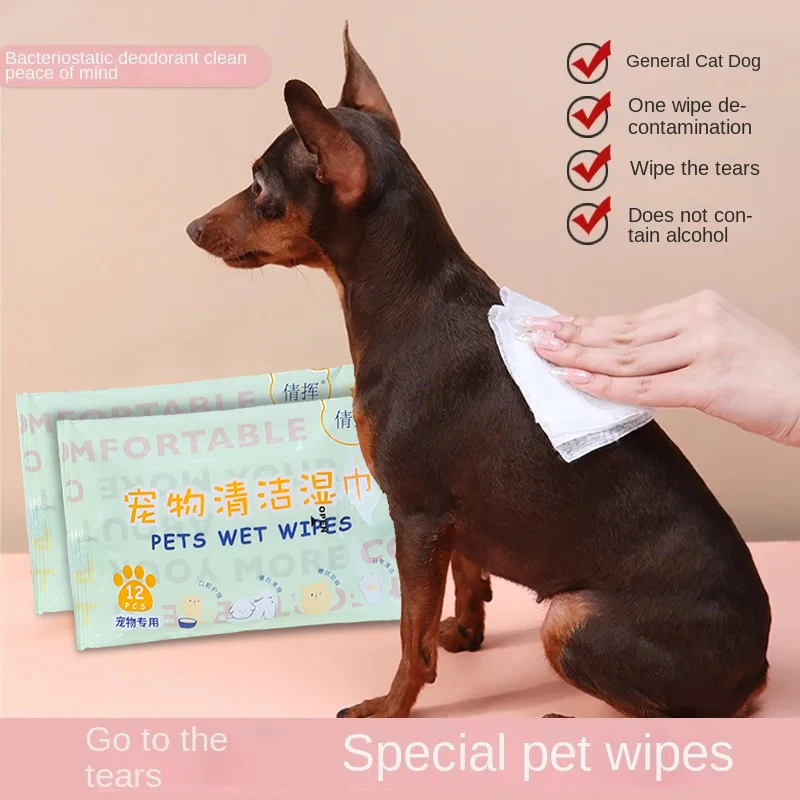 Pet Cleaning Wipes 5 bags Pet wipes Special For Cat And Dog Wipe Tears Clean Body Parts Leave-in Deodorize 12pcs per bag
