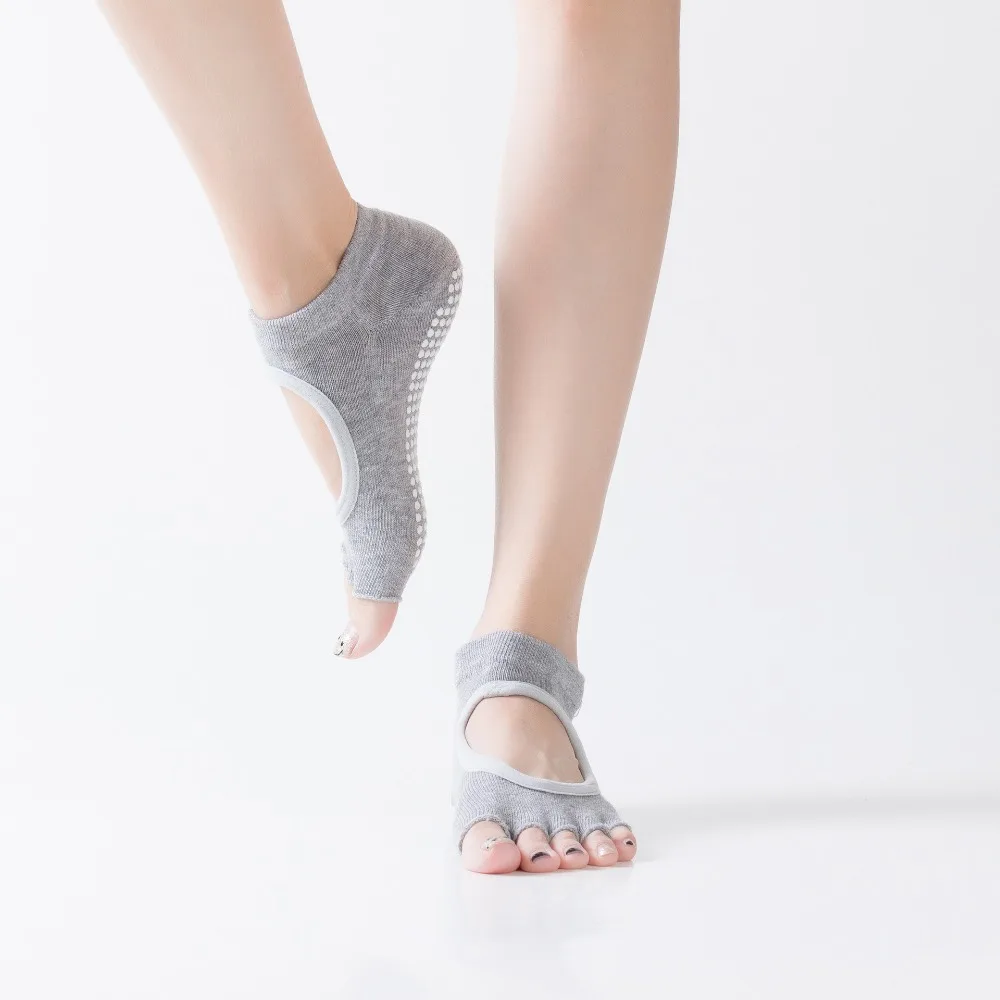 

Cotton Five Toe Socks New Anti-Slip Silicone Backless Sport Pilates Socks Breathable Elastic Ballet Slippers Women