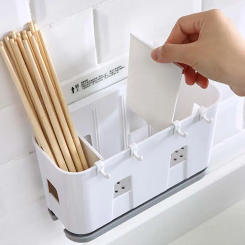 Wall Mounted Cutlery Drainer Rack with Drip Tray Utensils Organizer Spoon Fork Kitchen Supplies