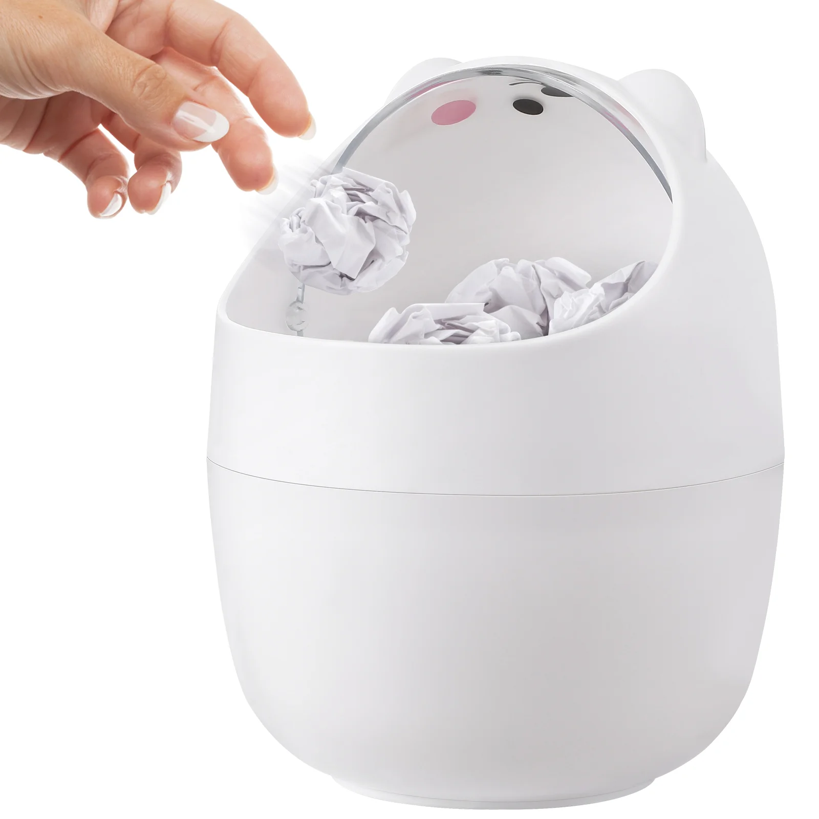 

Small Trash Can with Lid Cartoon Garbage Can Desktop Swing Lid Waste Basket