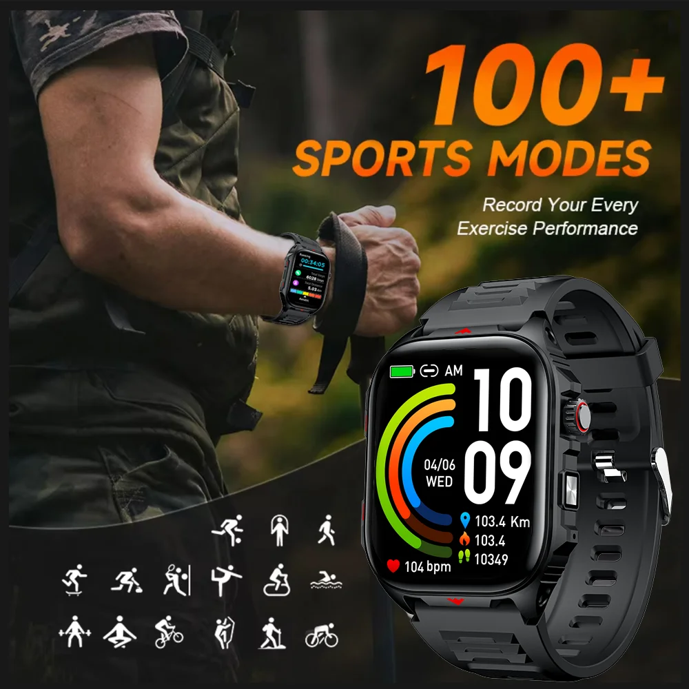 2026 New Outdoor Rugged Sports Men's Smartwatch IP68 Waterproof Watch 400 mAh Battery Smart Watch Android iOS