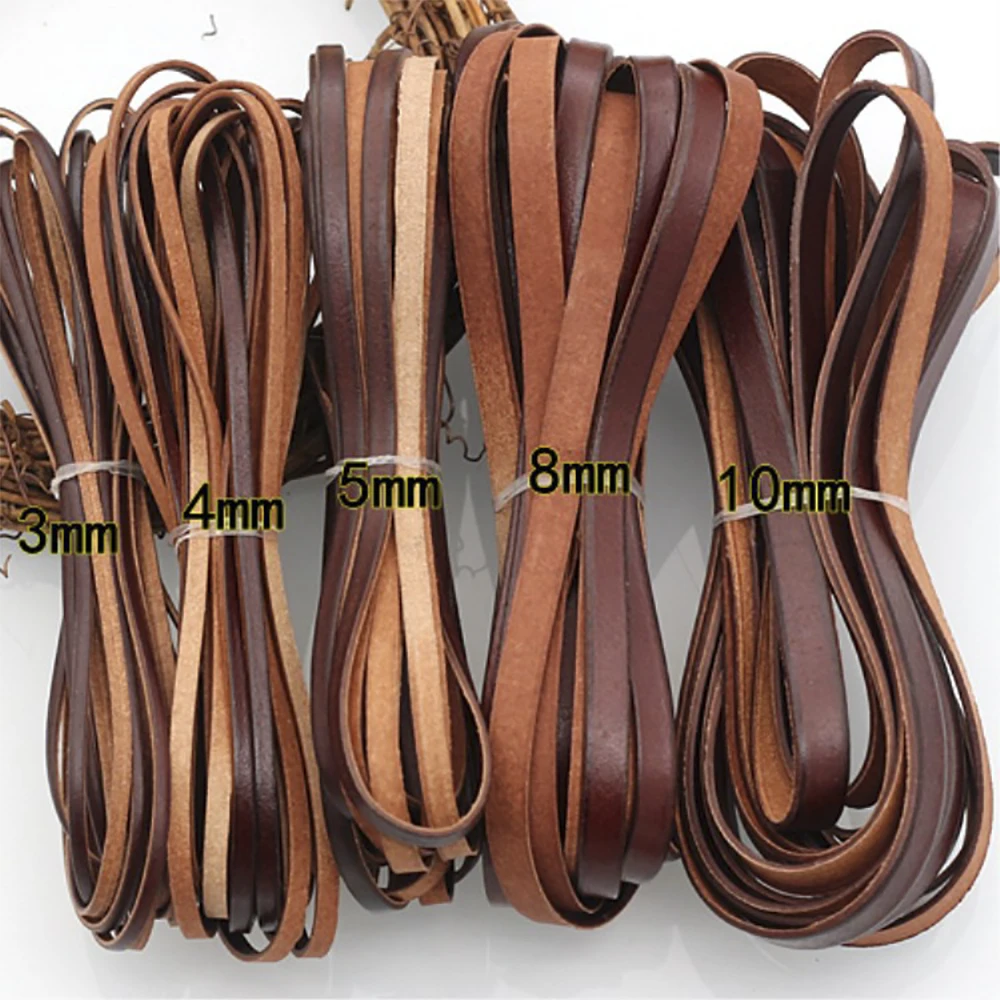 2Meter Retro Koffie Lederen Band Bevindingen 3/4/5/8/10Mm Platte Lederen cord String Rope Diy Ketting Armband Maken