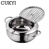 2.2L/3.4L Japanese style deep fryer Gas Tempura Chicken French fries Fryer Stainless Steel Cooking pot boiler with Thermometer 1