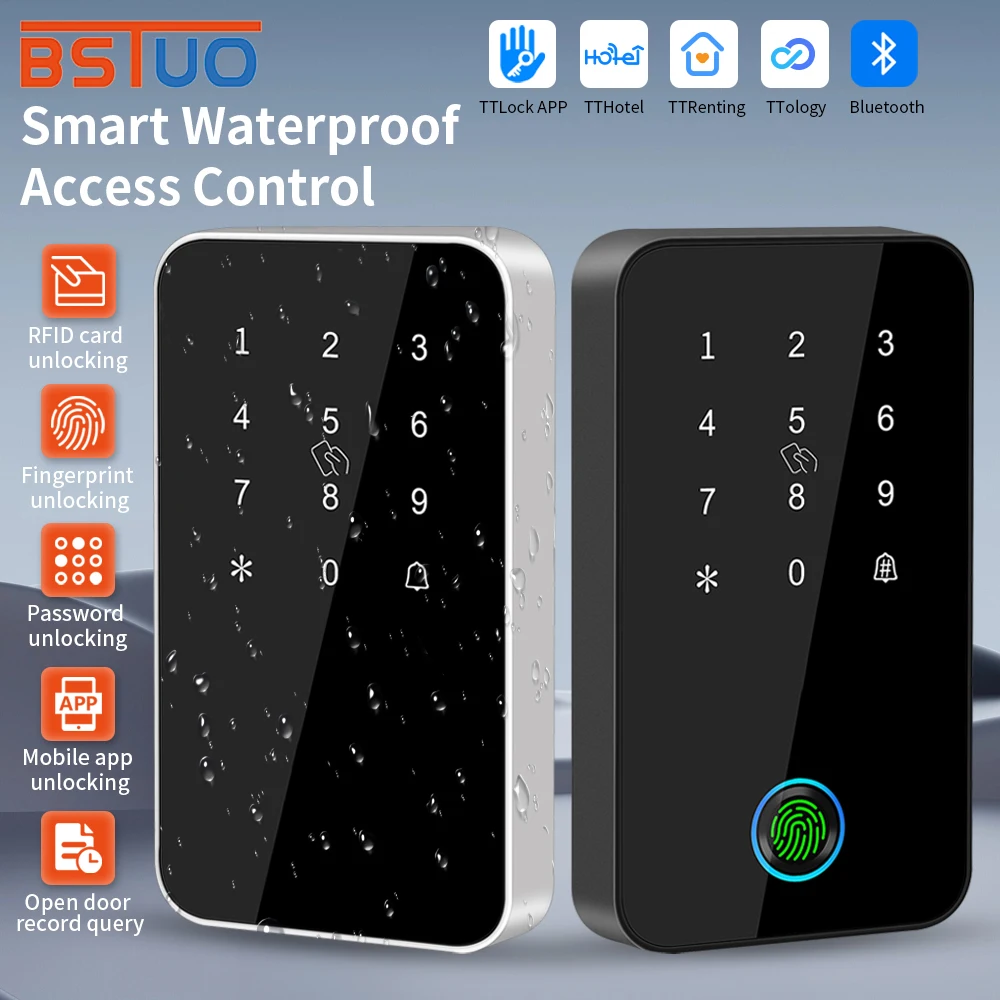 BSTUOKEY IP67 방수 스마트 잠금장치: 지문, 번호, NFC, 블루투스 13.56MHz, 앱 잠금해제. 야외 출입 통제 키