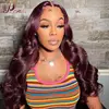 Perruques Lace Front Cheveux Humains Couleur Bourgogne Pré-Pluckées Body Wave 13x4 pour Femmes, Perruque Lace Front Remy 180