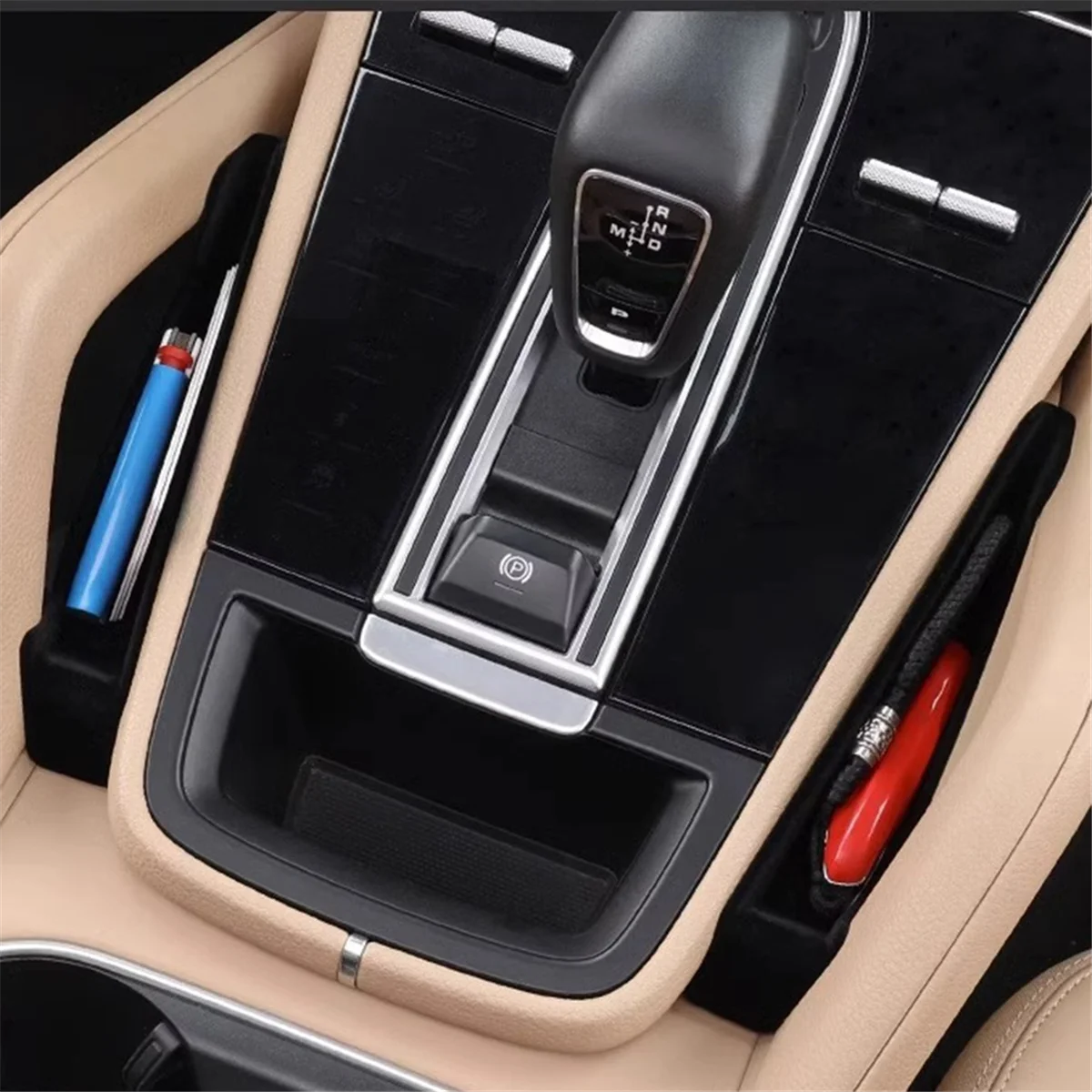 Car Center Console Space Storage Box Central Armrest Storage Box Container Organizer for Porsche Cayenne 2011- Black