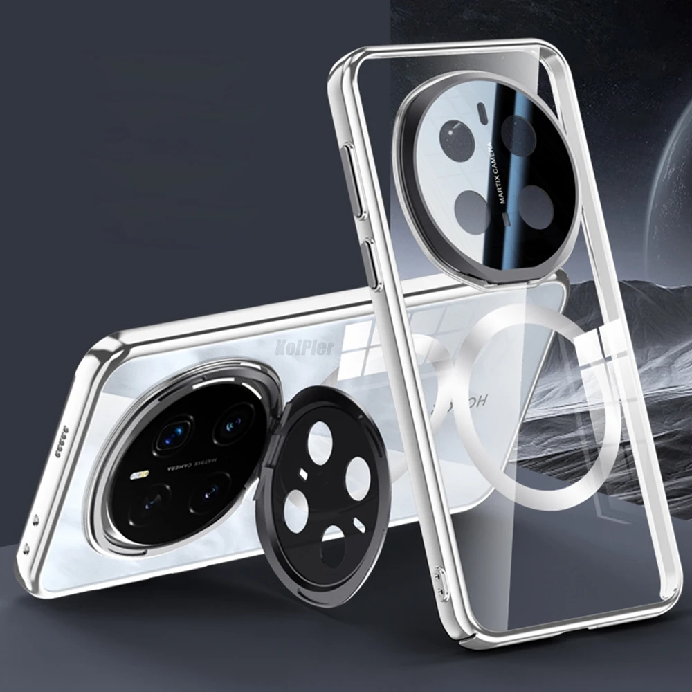 Luxury Plating Clear Case with Magnetic Alloy Lens Holder and Hard Back Cover