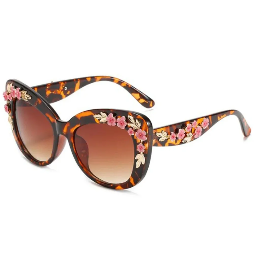 Retro Cat Eyes Sunglasses Flower Cat Eyes Sunglasses UV400 Butterfly Eyes Broken Plastic Gradient Men's and Women's Sunglasses