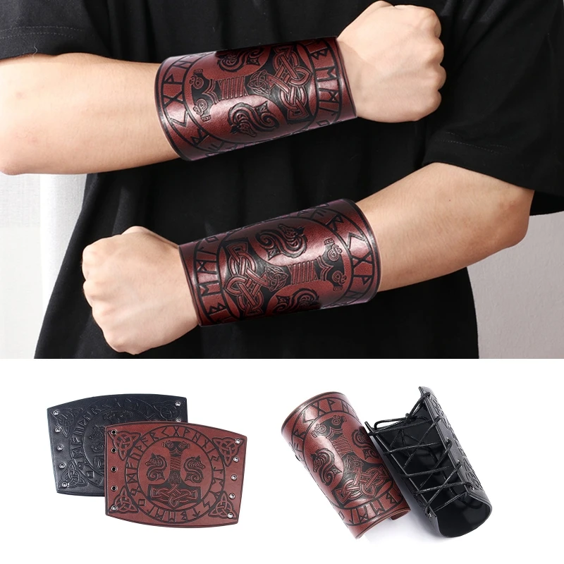 

Medieval Men Cosplay Arm Warmers Lace-up Pirate Knight Gauntlet Wristband Bracer Steampunk Accessories