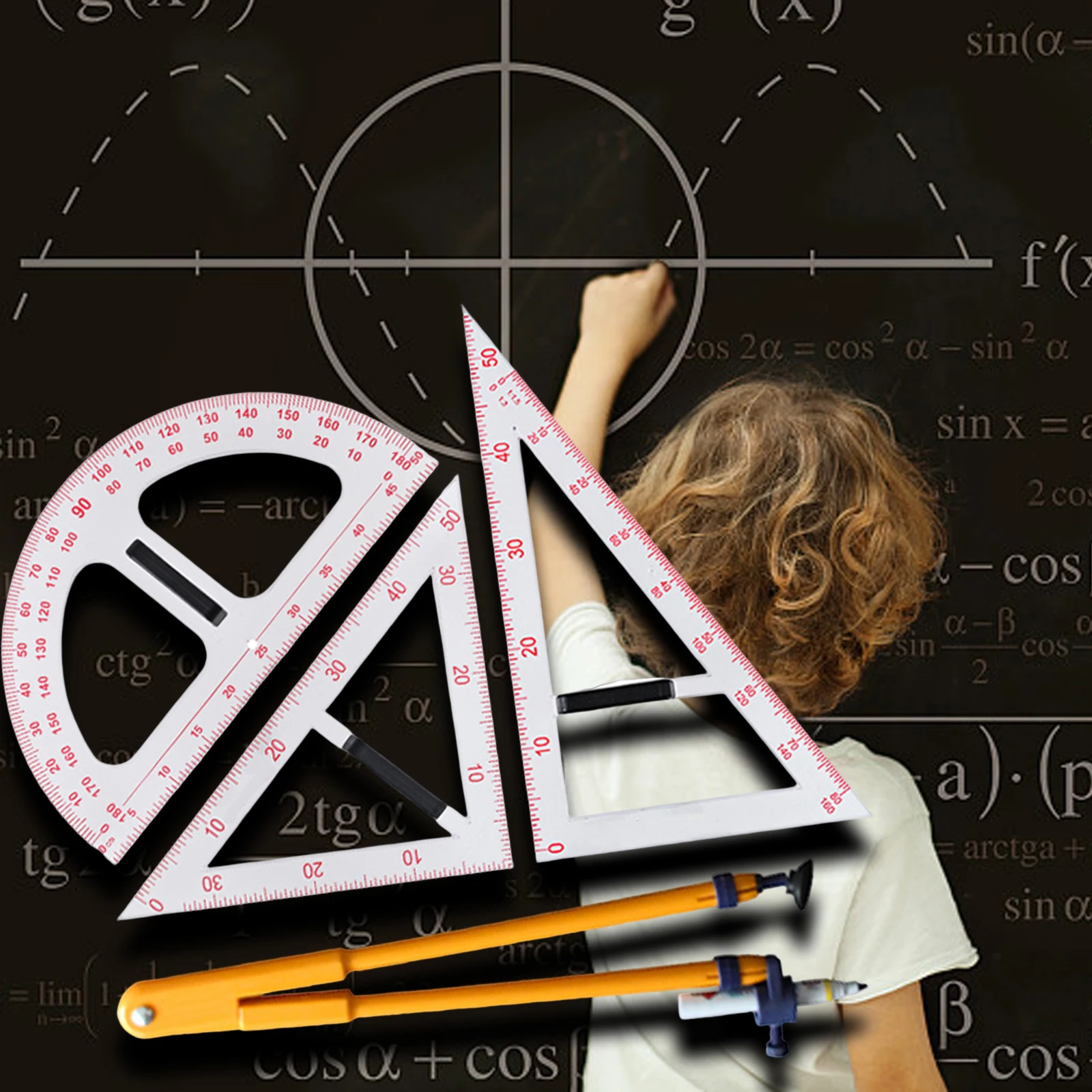 Geometry Math Set with Detachable Handle Large Digital Teaching Ruler Set for Blackboard Teachers Classroom White Board Learning