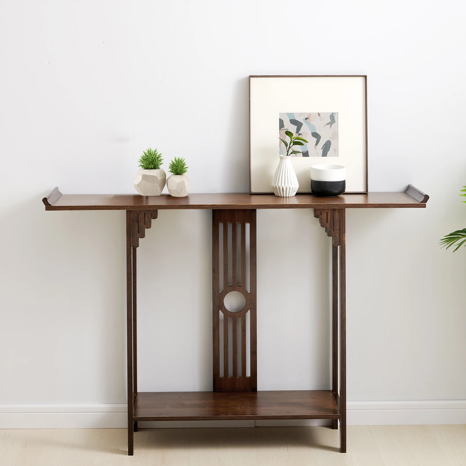 CNCEST Wood Console Table 2-Tier Narrow Entrywaty Table Long Sofa Long Accent End Sideboard