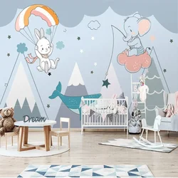 Custom Mural Wallpaper Nordic 3D Modern Minimalist Cartoon Little White Rabbit With Parachute Background Wall Papel De Parede 3D