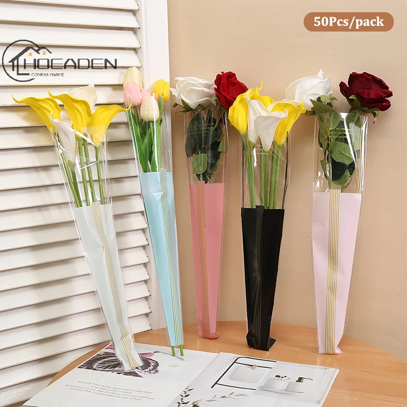 

50Pcs/pack Single Flower Wrapping Paper Bouquet Packaging Bag Arrangement Flower Gift Bag Clear Cellophane Floral Wrappers