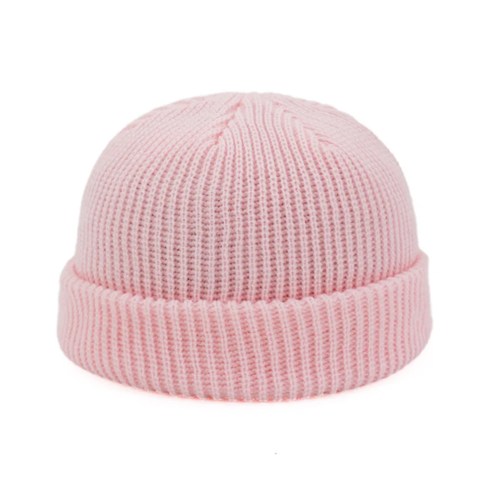 Unisex Retro Navy Solid Color Warm Knit Beanie with Roll-Up Edge