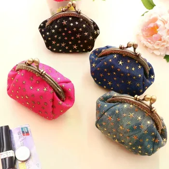Portafoglio da donna a forma di stella a cinque punte, portamonete in denim con chiusura a bacio, pochette porta monete, borsa a mano.