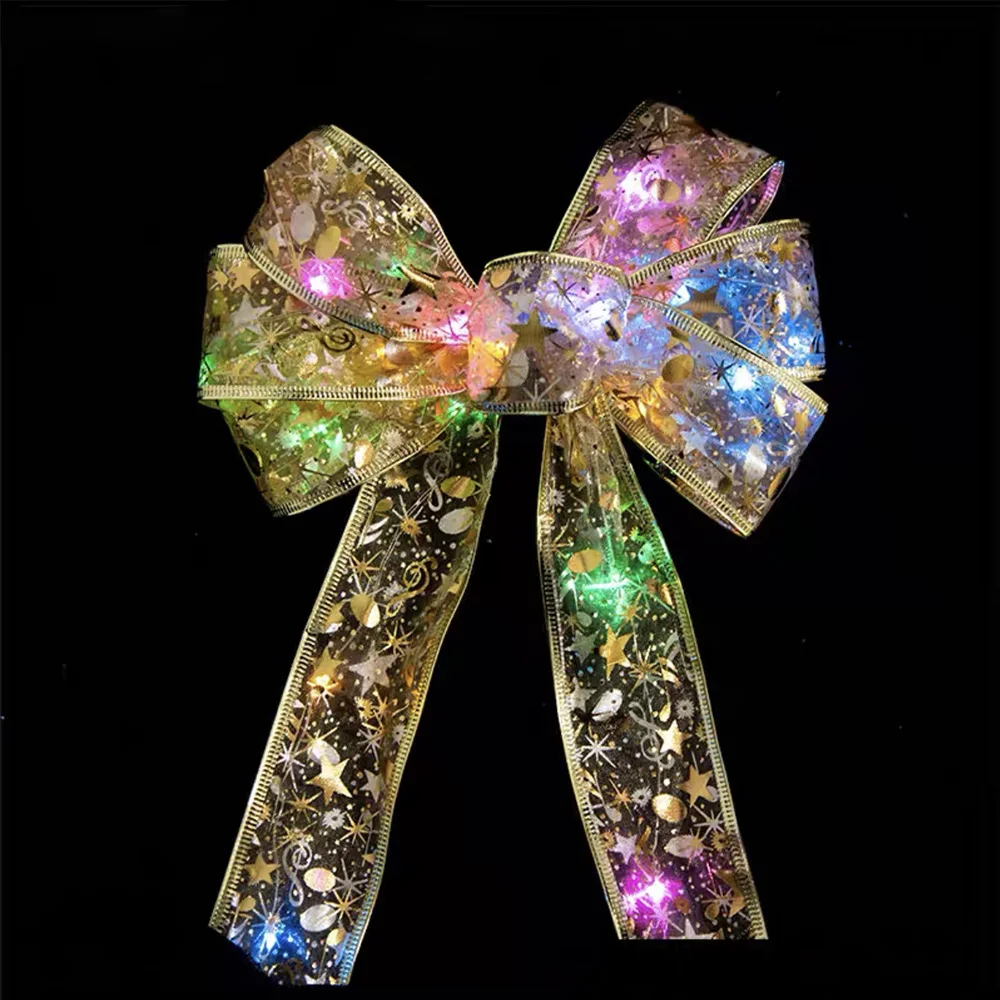 Description Picture 6 of item2M Christmas Glowing Bows with Lights Decor Xmas Tree Topper Ribbons Bow Xmas Ornament for Home Bows String Lights Natal Navidad